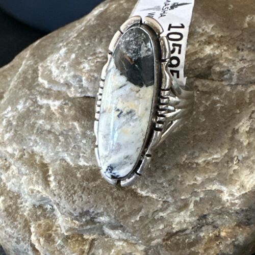 Men's Women's White Buffalo Turquoise Ring | Navajo Sterling Silver | Sz 6 | 10595