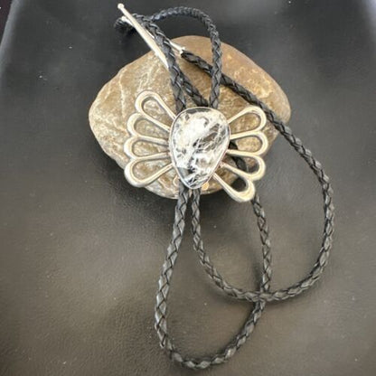 Men's Bolo Tie | White Buffalo Turquoise | Sterling Silver | Navajo | Authentic Native American Handmade | 16798