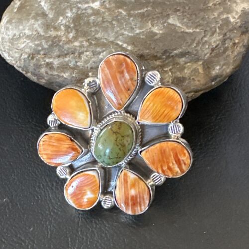 Navajo Green Turquoise Spiny Multi-Stone Cluster Ring | Authentic Native American Sterling Silver | Sz 10.5 | 16717 - Masha USA