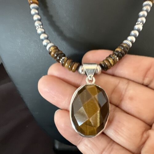 Southwestern Coffee Brown Tiger's Eye Pendant Necklace | Sterling Silver | 16" | 16368