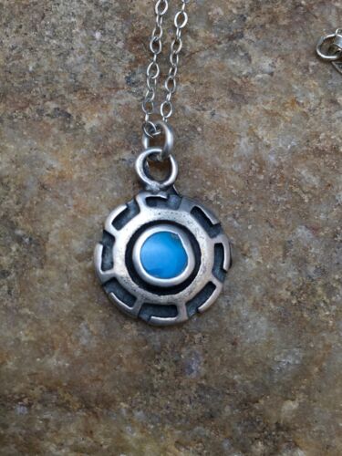 Navajo Blue Turquoise Inlay Pendant | Sterling Silver | Authentic Native American Handmade | 20" | 08969