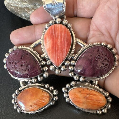 Navajo Spiny Oyster Naja Pendant Necklace | Sterling Silver | Native American Handmade | 16099
