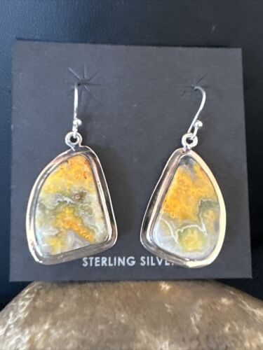 Navajo Bumblebee Jasper Earrings | Sterling Silver | Authentic Native American Handmade | 15826