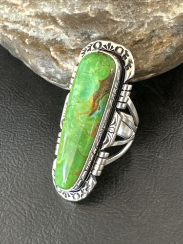 Women's Green Sonoran Turquoise Ring | Navajo Sterling Silver | Sz 9.5 | 16396