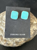 Navajo Blue Kingman Turquoise Post Stud Earrings | Sterling Silver | Authentic Native American Handmade | 17481