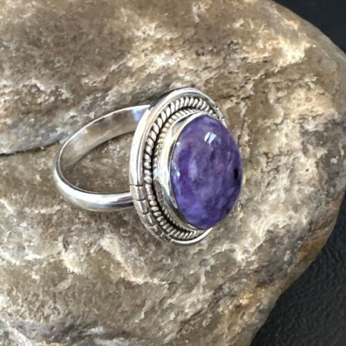 Navajo Purple Charoite Oval Ring | Sterling Silver | Sz 10 | Authentic Native American Handmade | 15542