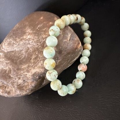 Women's Green Turquoise Stretch Bracelet | 8mm Stone | 7" | Authentic Native American Handmade | 15243