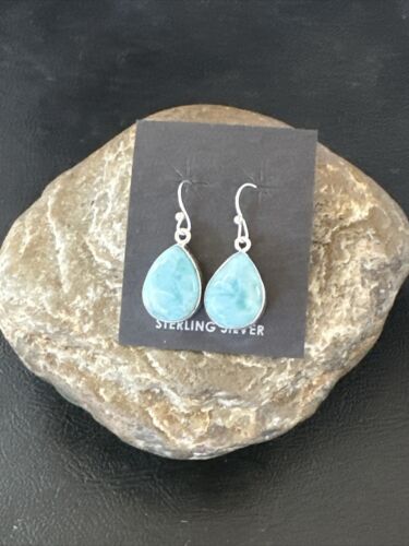 Navajo Blue Larimar Dangle Earrings | Sterling Silver | Authentic Native American Handmade | 17290