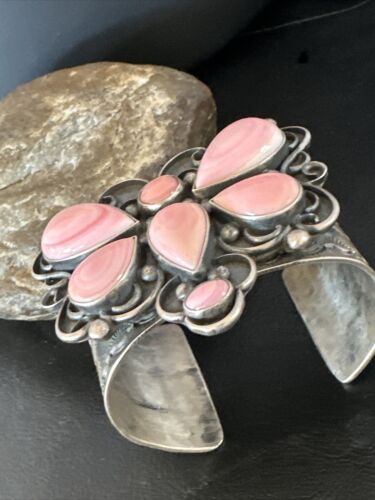 Navajo Butterfly Pink Conch Cuff Bracelet | Sterling Silver | Authentic Native American Handmade