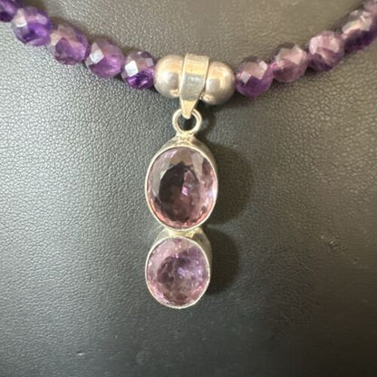 Southwestern Navajo Amethyst Pendant | Sterling Silver Pearls Necklace | 19" | 17502 - Masha USA