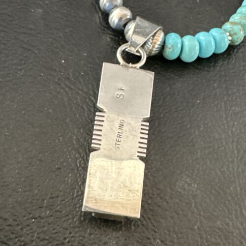 Turquoise #8 Inlay Pendant Necklace | Navajo Sterling Silver | Authentic Native American Handmade | 17073