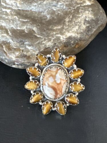 Navajo Coffee Tiger's Eye Cluster Ring | Authentic Native American Sterling Silver | Multi-Stone | Sz 9 | 15183