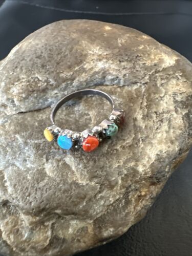 Zuni Multi-Stone Opal, Coral, Turquoise Ring | Authentic Native American Sterling Silver | Multi-Stone | Sz 6 | 16897