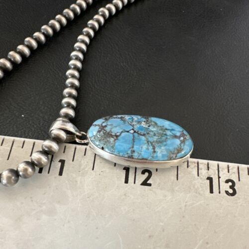 Navajo Blue Spiderweb Turquoise Pendant Necklace | Sterling Silver | Authentic Native American Handmade | 17026