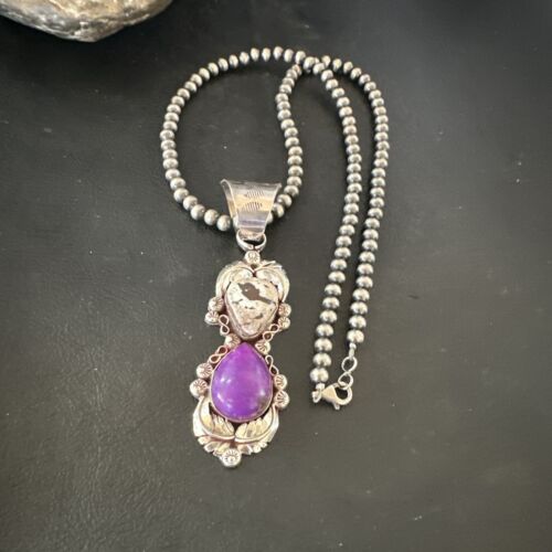 Navajo Pearls Pendant | Sterling Silver | White Buffalo Turquoise & Sugilite | Multi-Stone | 16872