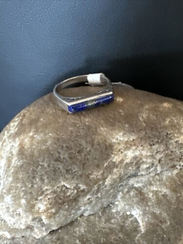 Navajo Navy Blue Lapis Inlay Ring | Sterling Silver | Sz 7 | Authentic Native American Handmade | 11290 - Masha USA