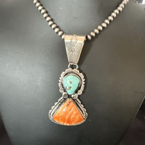 Royston Turquoise Spiny Pendant | Navajo Sterling Silver Necklace | Multi-Stone 16826