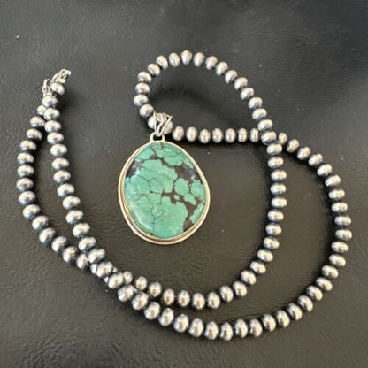 Men's Navajo Blue Spiderweb Turquoise Pendant Necklace | Sterling Silver | Native American Handmade | 16272