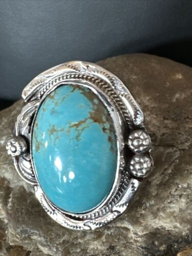 Native American Navajo Blue Turquoise #8 Ring | Sterling Silver | Sz 9.5 | 14951