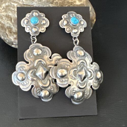Navajo Stamped Sterling Silver Earrings Set | Handmade | 2.75" | Authentic Native American | 16341