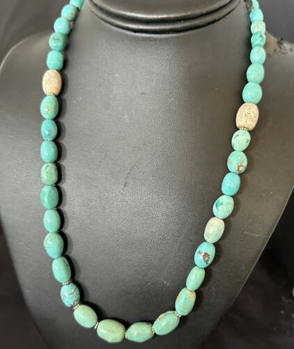 Graduated Blue Turquoise Navajo Pearls Necklace | Sterling Silver | Authentic Native American | 20" | 16952