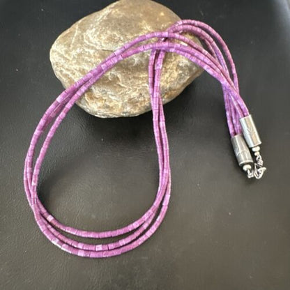 Sugilite Heishi Bead Necklace | 3 Strand | Stabilized Sterling Silver | Authentic Native American Handmade | 15999