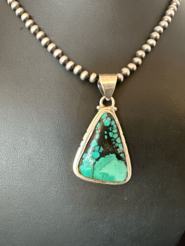 Men's Navajo Blue Spiderweb Turquoise Pendant Necklace | Sterling Silver | Authentic Native American Handmade | 16230