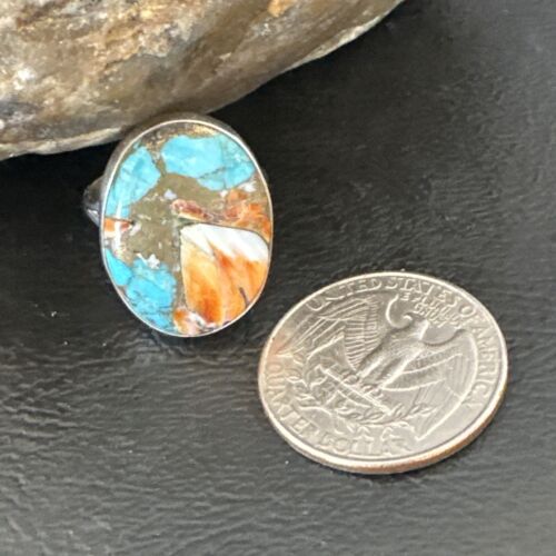 Navajo Turquoise Spiny Oyster Ring | Sterling Silver | Sz 8 | Authentic Native American Handmade | 16622