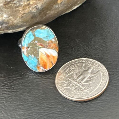 Navajo Turquoise Spiny Oyster Ring | Sterling Silver | Sz 8 | Authentic Native American Handmade | 16622