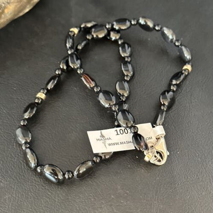 Navajo Black Onyx Necklace | Sterling Silver & Gold Filled | 18" | Authentic Native American Handmade | 10018