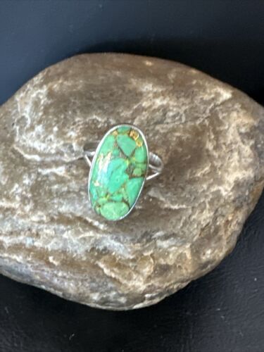 Navajo Green Mojave Turquoise Ring | Sterling Silver | Sz 10 | Authentic Native American Handmade | 15601