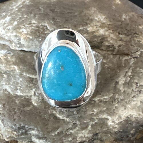 Navajo Blue Kingman Turquoise Ring | Sterling Silver | Sz 9 | Authentic Native American Handmade | 16586