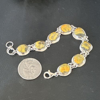 Navajo Bumblebee Jasper Link Bracelet | Sterling Silver | 8" | Authentic Native American Handmade | 16375