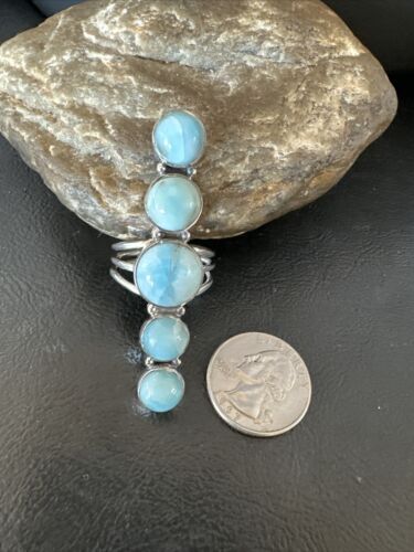 Navajo Blue Larimar Cluster Ring | Authentic Native American Sterling Silver | Multi-Stone | Sz 10.5 | 15941