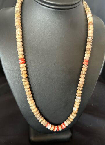 Navajo Red Spiny Oyster Jasper Necklace | Sterling Silver | 23" | Authentic Native American Handmade | 10156