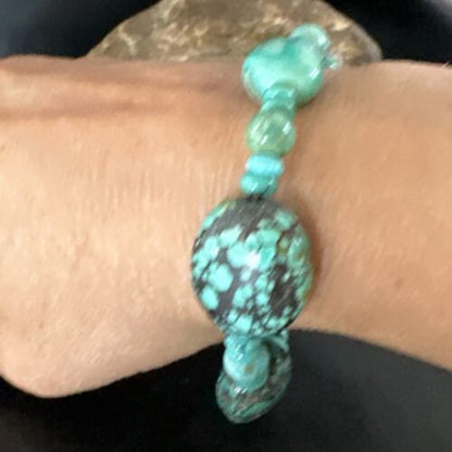 Women's Blue Turquoise Stretch Stone Bracelet | 7" | Authentic Native American Handmade | 15240