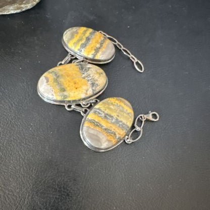 Bumblebee Jasper Navajo Sterling Silver Link Bracelet | 7.5" | Authentic Native American Handmade | 15054