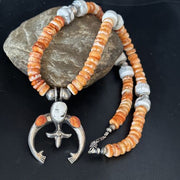 Navajo White Buffalo Turquoise Spiny Naja Pendant Necklace | Sterling Silver | 23" | 14930
