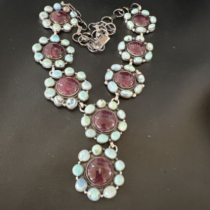 Navajo Turquoise Purple Spiny Cluster Lariat Necklace Pendant | Golden Hills | Authentic Native American Handmade | 16190