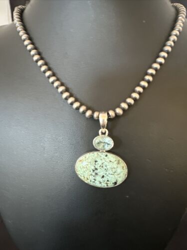 Women's Dry Creek Turquoise Topaz Pendant Necklace | Navajo Sterling Silver | Authentic Native American Handmade | 16440
