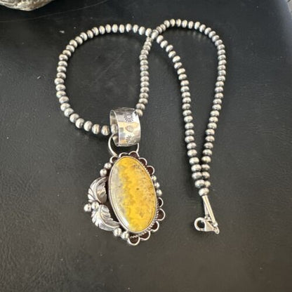 Navajo Bumblebee Jasper Pendant Necklace | Sterling Silver | Authentic Native American Handmade | 14984