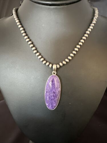 Navajo Pearls Purple Sugilite Pendant Necklace | Sterling Silver Beads | Authentic Native American Handmade | 15513