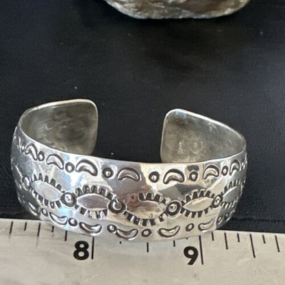 Navajo Stamped Cuff Bracelet | Sterling Silver | Authentic Native American Handmade | 17459