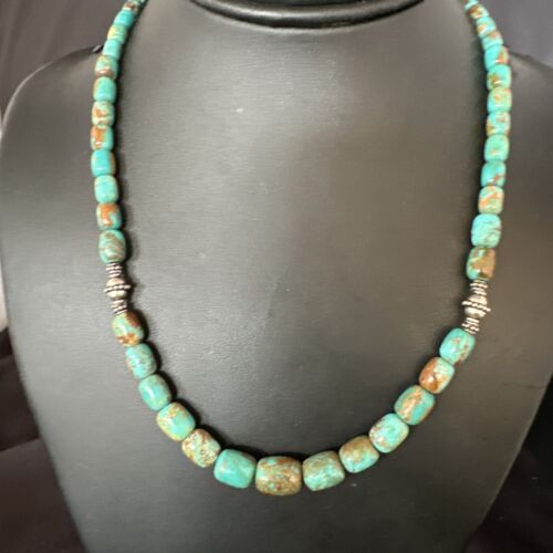 Navajo Blue Turquoise Graduated Necklace | Sterling Silver | Authentic Native American | 18" | 15268