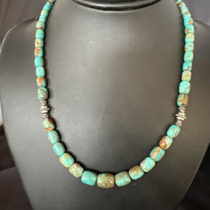 Navajo Blue Turquoise Graduated Necklace | Sterling Silver | Authentic Native American | 18" | 15268