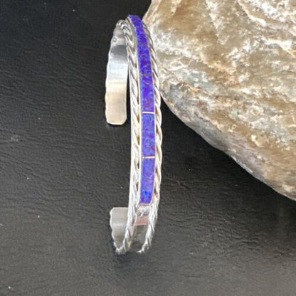 Southwestern Zuni Purple Opal Faux Inlay Cuff Bracelet | Sterling Silver | 16887