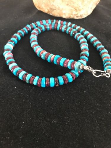 USA Navajo Indian Purple Spiny Oyster Turquoise Bead Sterling Necklace | 20" | 8032 - Masha USA