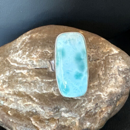 Navajo Blue Larimar Ring | Sterling Silver | Sz 8 | Authentic Native American Handmade | 16604