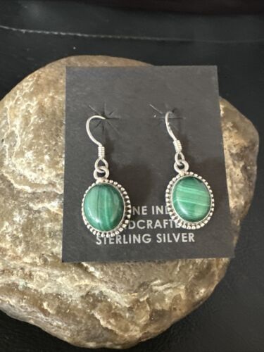 Navajo Green Malachite Dangle Earrings | Sterling Silver | Authentic Native American Handmade | 14923