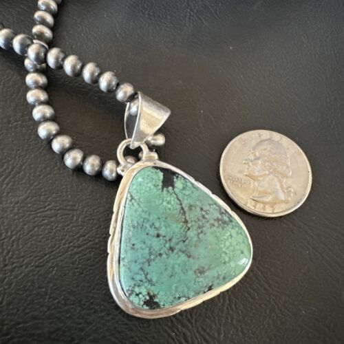 Men's Navajo Blue Spiderweb Turquoise Pendant Necklace | Sterling Silver | Authentic Native American Handmade | 16223